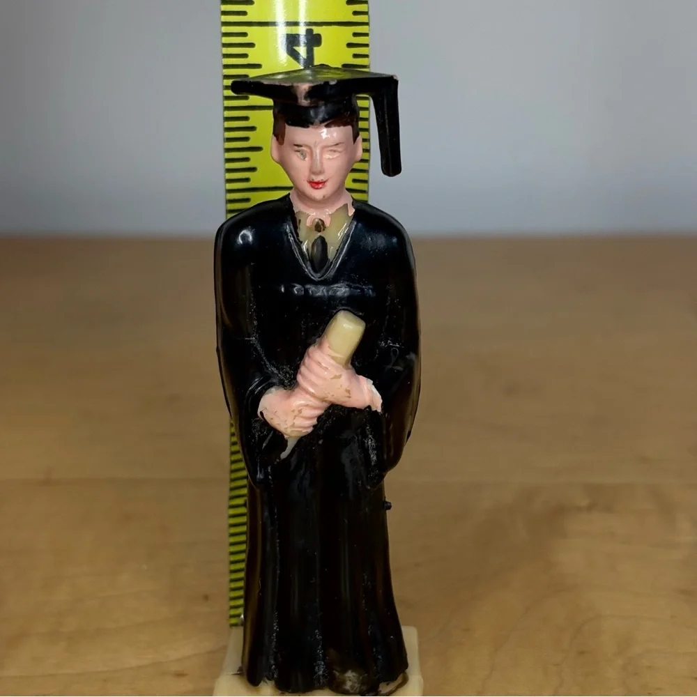 Vintage Plastic Cake Topper Male Graduate 1960s Black Gown And Cap 4